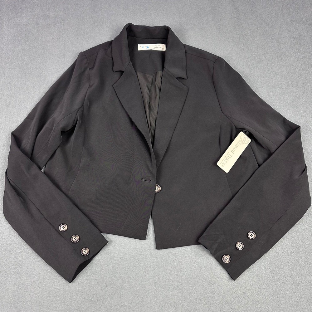 Grace Lizard Thicket Black Cropped Blazer Single Button Cuffed Small NEW